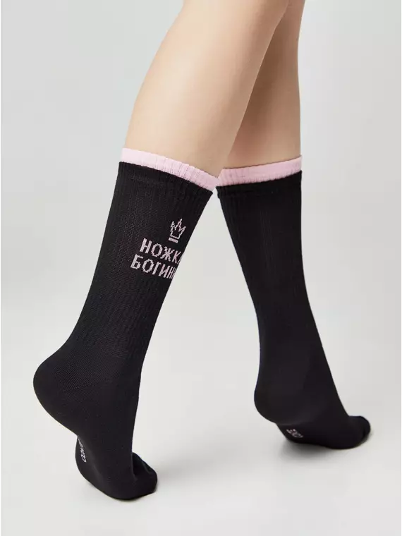 ​удлиненные женские носки с надписью «ножка богини» active 600 черный, 22С-29СП, 39-41 (25-27), CONTE ELEGANT,  - 3