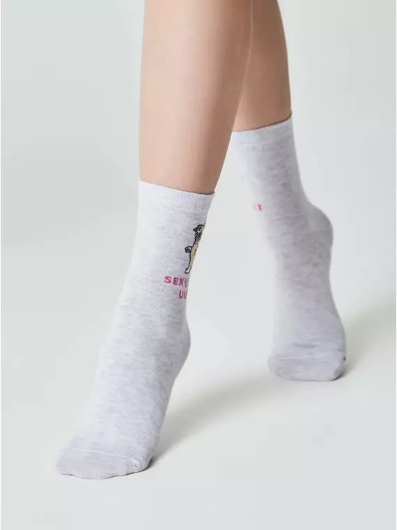 Женские хлопковые носки happy с рисунками 607 светло-серый, 18С-227СП, 36-39 (23-25), CONTE ELEGANT,  - 2