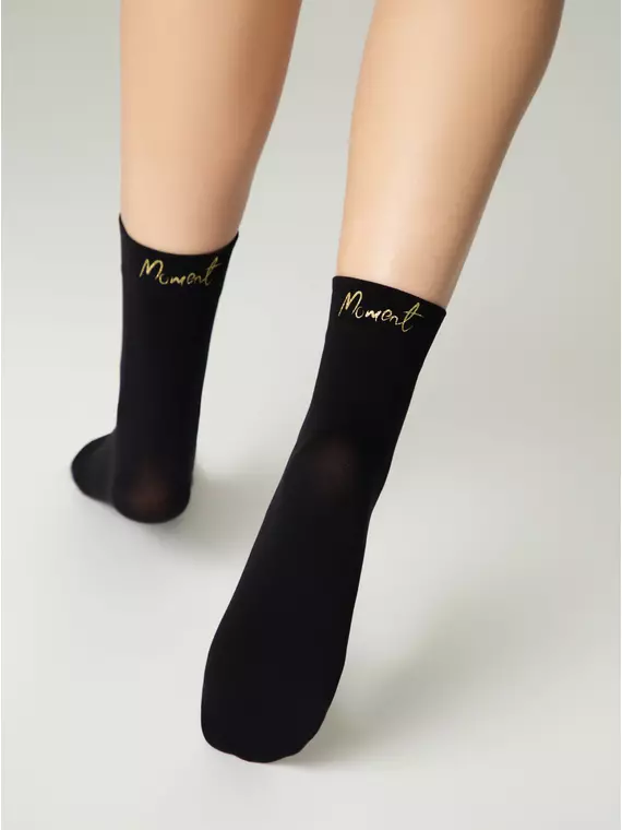 Матовые носки с сияющей термоаппликацией moment fantasy gold-nero, 24С-6СП, 36-38 (23-25), CONTE ELEGANT,  - 4