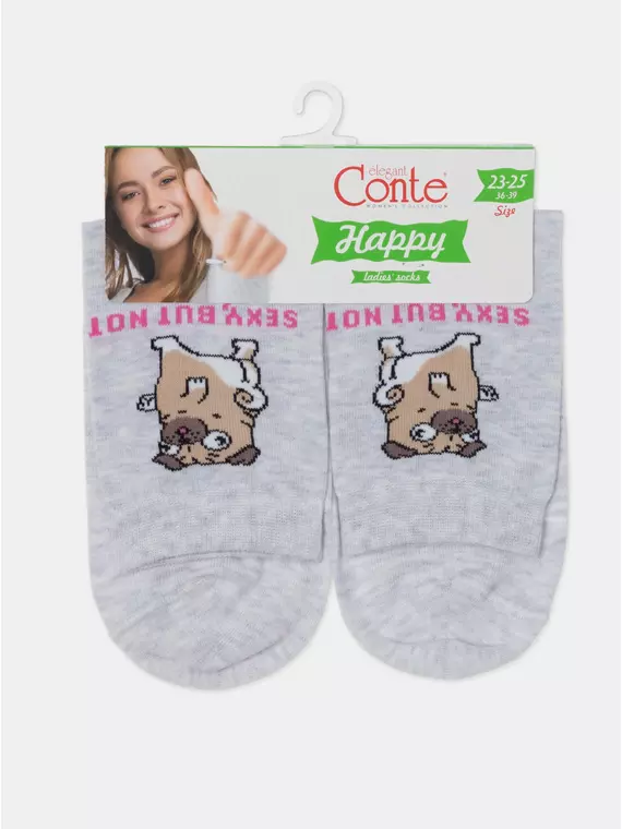 Женские хлопковые носки happy с рисунками 607 светло-серый, 18С-227СП, 36-39 (23-25), CONTE ELEGANT,  - 9