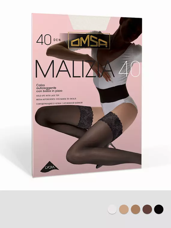 Чулки с кружевной каймой omsa malizia 40 caramello, MALIZIA 40 (чулки), 4, OMSA,  - 2