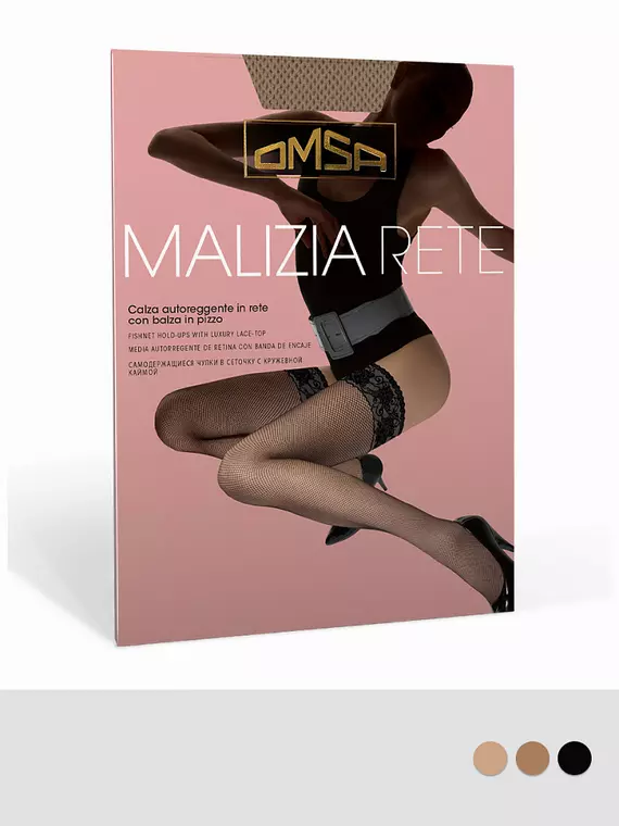 Чулки в сеточку с кружевной каймой omsa malizia rete caramello, MALIZIA RETE (чулки), 1/2 (S/M), OMSA,  - 2