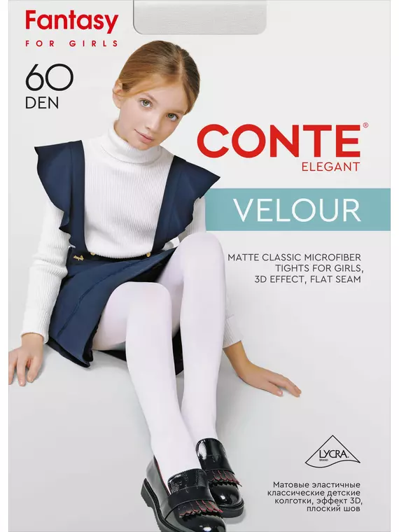 Детские нарядные колготки velour 60 bianco, 21С-113СП, 116-122, CONTE ELEGANT,  - 1