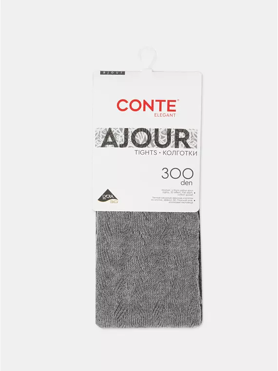 Тёплые ажурные колготки conte ajour 300 grey, 24С-146СП, 2, CONTE ELEGANT,  - 2