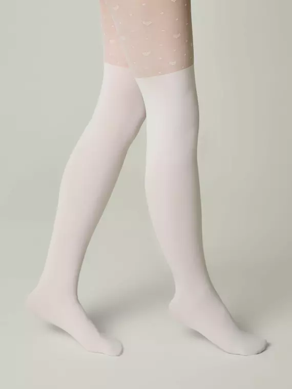 Детские колготки с сердечками и имитацией гольфинов sweet lady bianco, 24С-172/1СП, 152-158, CONTE ELEGANT,  - 1