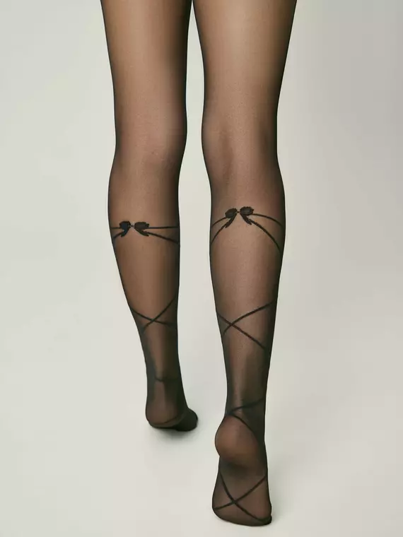 Колготки с имитацией шнуровки с бантиком merry nero, 24С-166СП, 116-122, CONTE ELEGANT,  - 3
