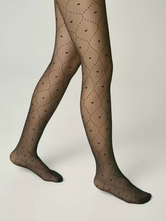 Детские колготки с сердечками angelica nero, 24С-165СП, 140-146, CONTE ELEGANT,  - 3