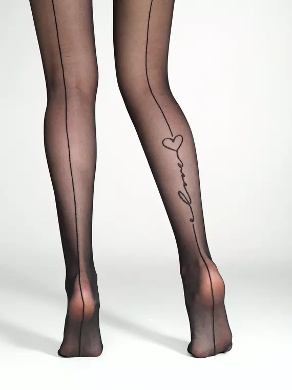 Колготки с имитацией шва и надписью «love» fantasy love you nero, 24С-182СП, 3, CONTE ELEGANT,  - 4