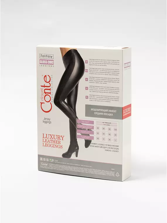 Ультрамодные леггинсы из искусственной кожи с лампасами gloss chic nero, 18С-555ТСП, 170-98/M, CONTE ELEGANT,  - 2