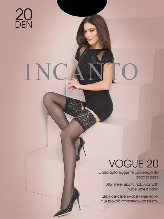 Чулки с широкой кружевной резинкой incanto vogue 20 nero, , 3, INCANTO, - 8
