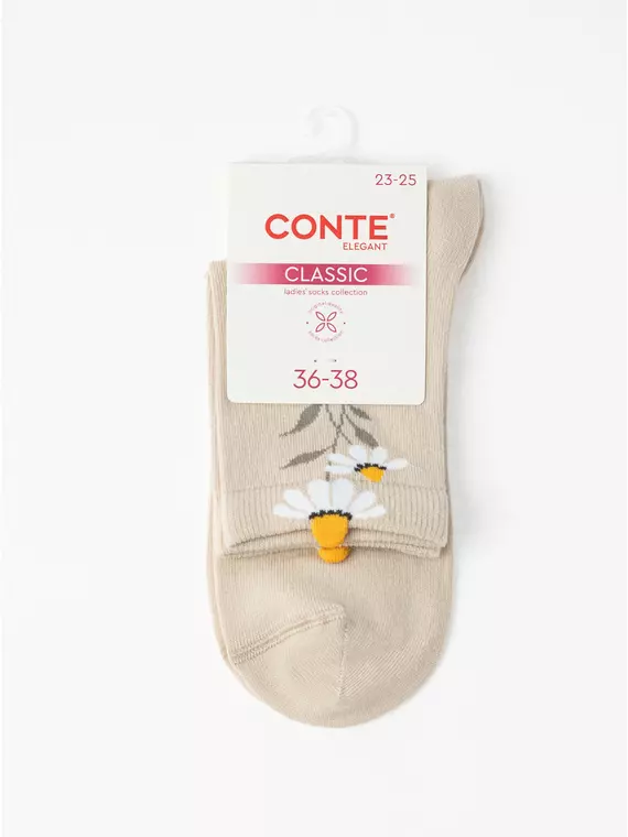 Удлинённые женские носки с пикотом «ромашки» conte classic 1154 бежевый, 17С-183СП, 36-39, CONTE ELEGANT,  - 4