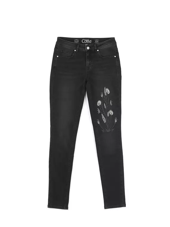 Моделирующие женские джинсы из премиального денима с вышивкой con-100 черный, CON-100, 170-94/S, CONTE ELEGANT,  - 4
